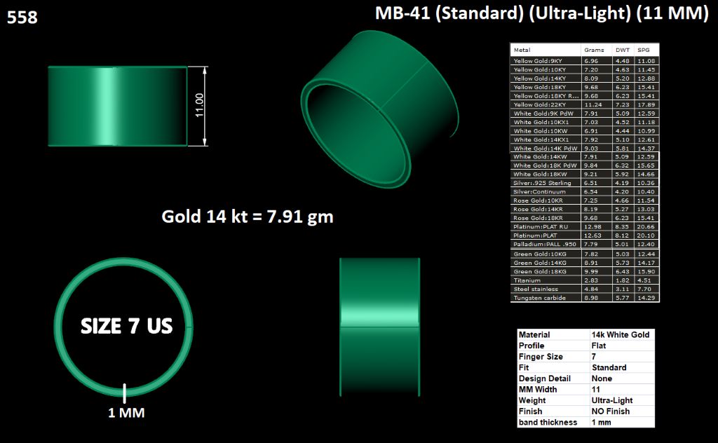 CAD Drawing - MB-41 Standard Ultra-Light 11MM Ring